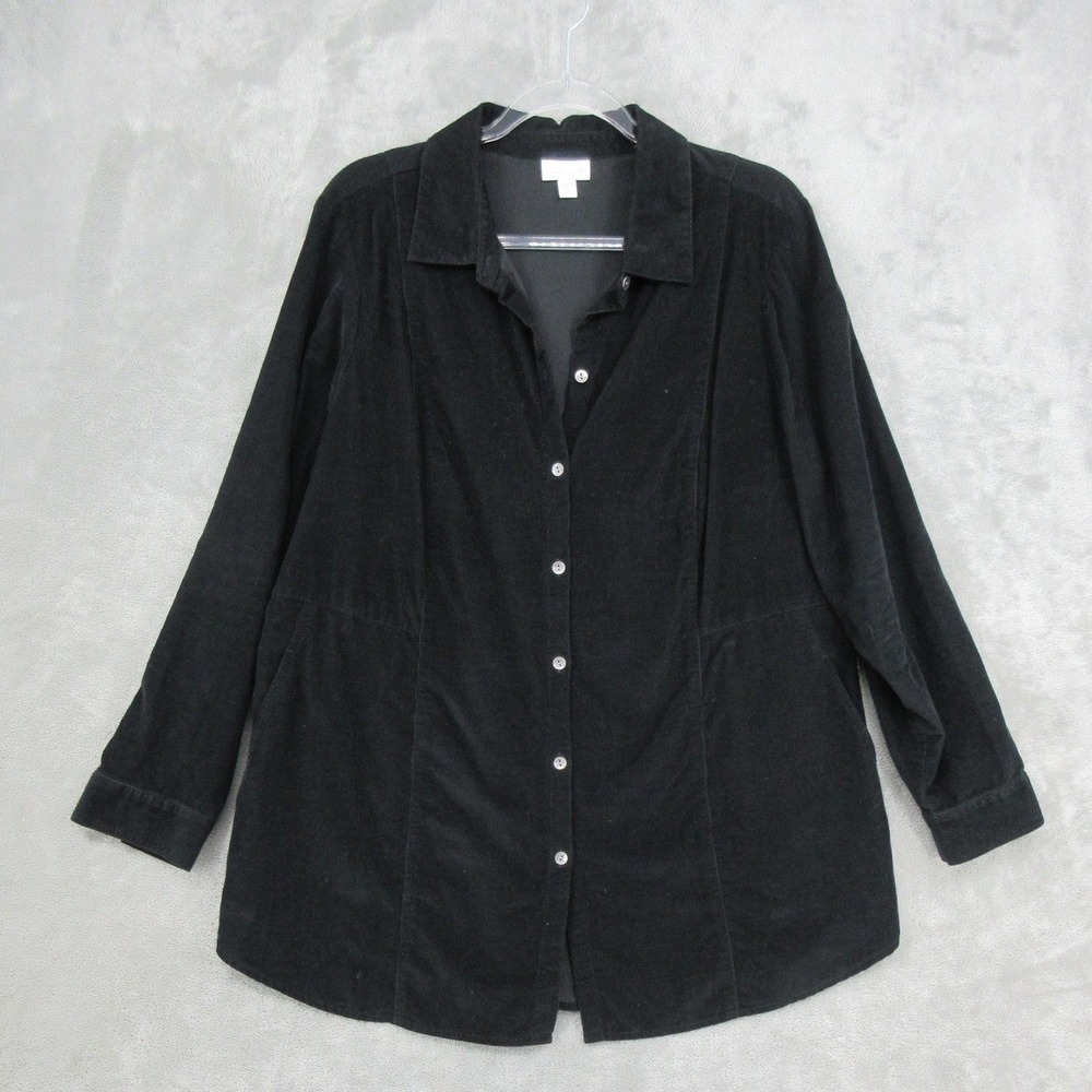 J Jill Shirt Womens Size 1X Corduroy Button Front Pockets Relaxed Boxy Black